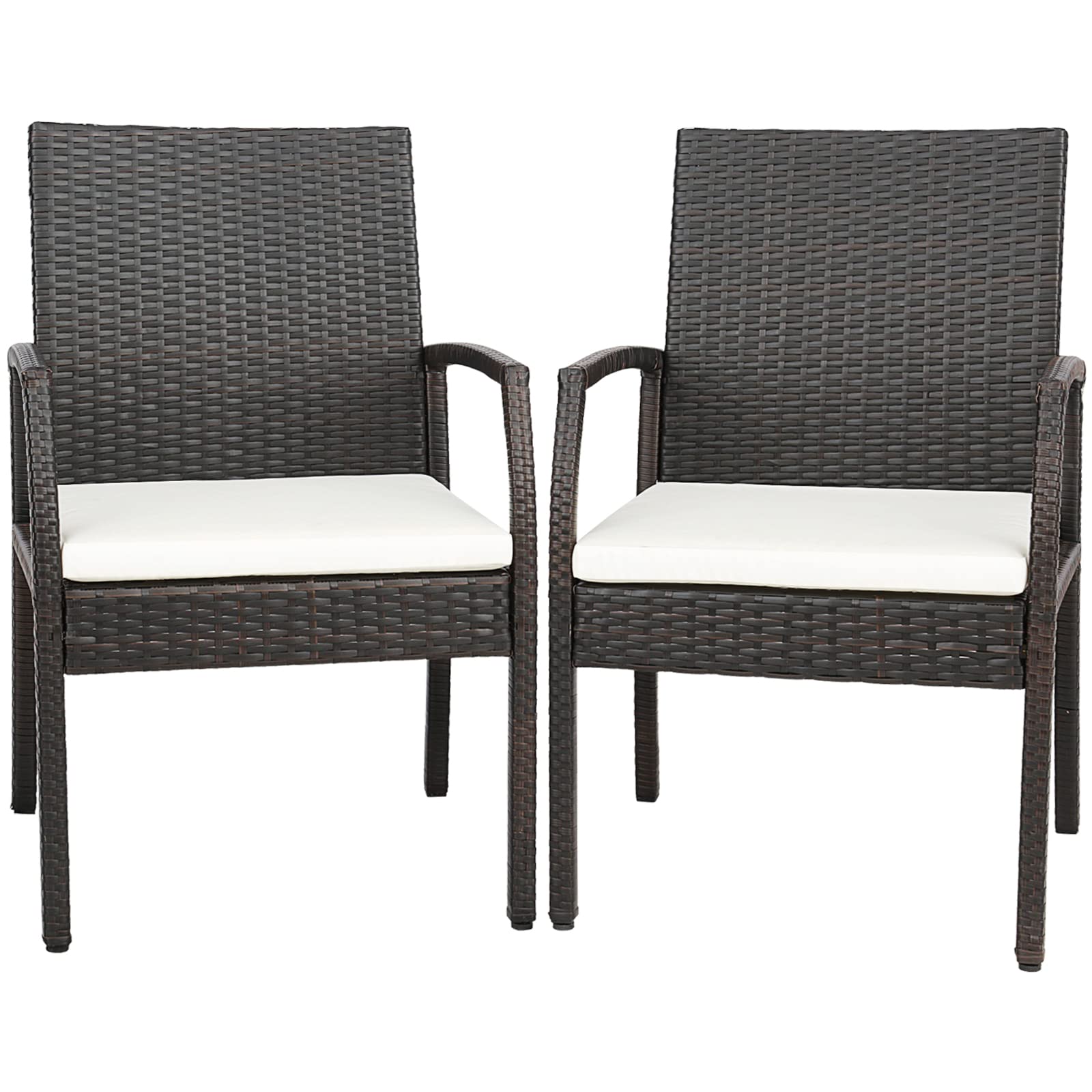 Tangkula Lot de 2 chaises de salle à manger en osier pour terrasse, fauteuils d'extérieur en rotin PE avec coussin amovible